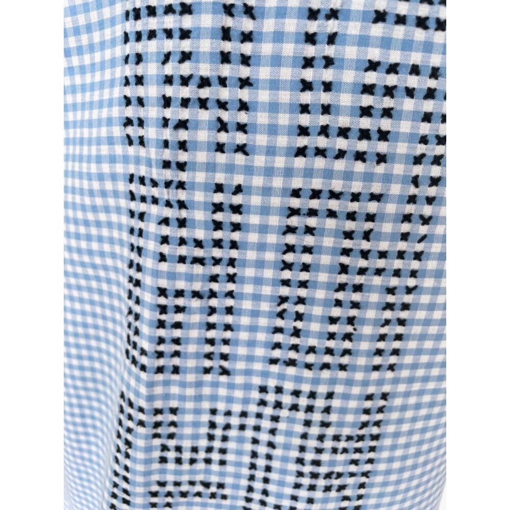Vintage 1960s Blue White Gingham Checked Embroidered Cotton House Dress L/M - Picture 16 of 16